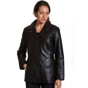 Winlit 3 Button Leather Black Blazer Sz M Jacket Trench Coat Lightweight Lined